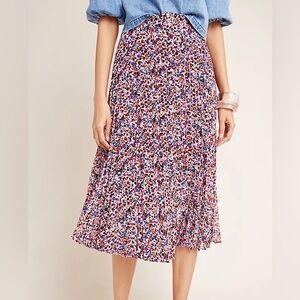 Anthropologie Floral Printed Pleated maxi hutton down skirt size large